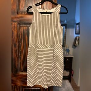 Striped Sleeveless Dress - Gray and White